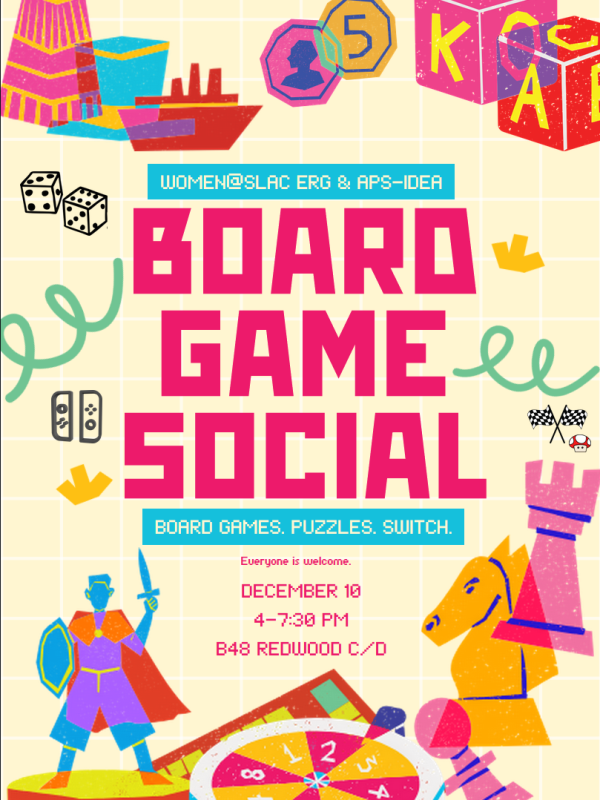 Flier for board game social Dec 10 4-7:30PM B48 Redwood C/DX